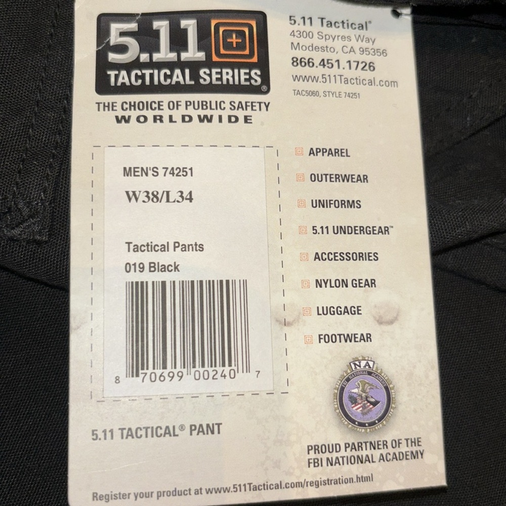 5.11 Work Gear Men's Work Pants 100% Cotton, Black, 38W x 34L, Style 74251 - Picture 4 of 6